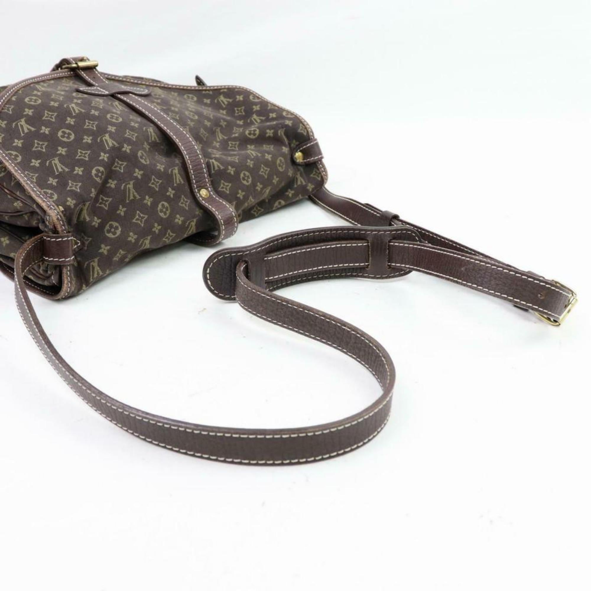 Louis Vuitton Ebene Mini Lin Samur Saddle 870251 Brown Canvas Shoulder Bag For Sale 7