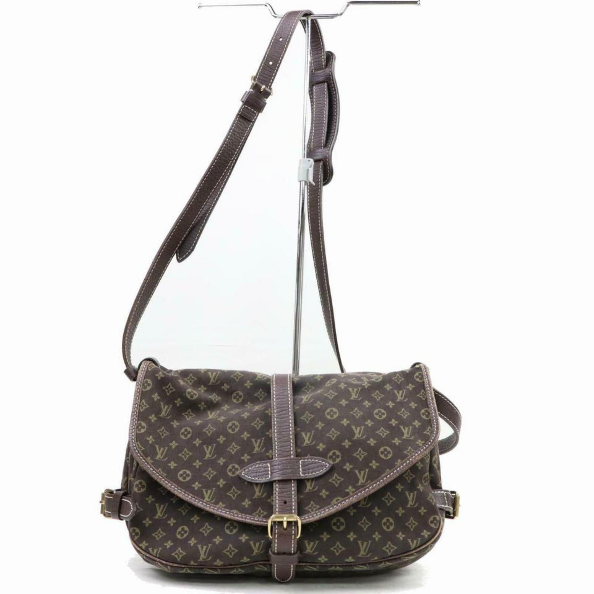 Louis Vuitton Ebene Mini Lin Samur Saddle 870251 Brown Canvas Shoulder Bag For Sale 4