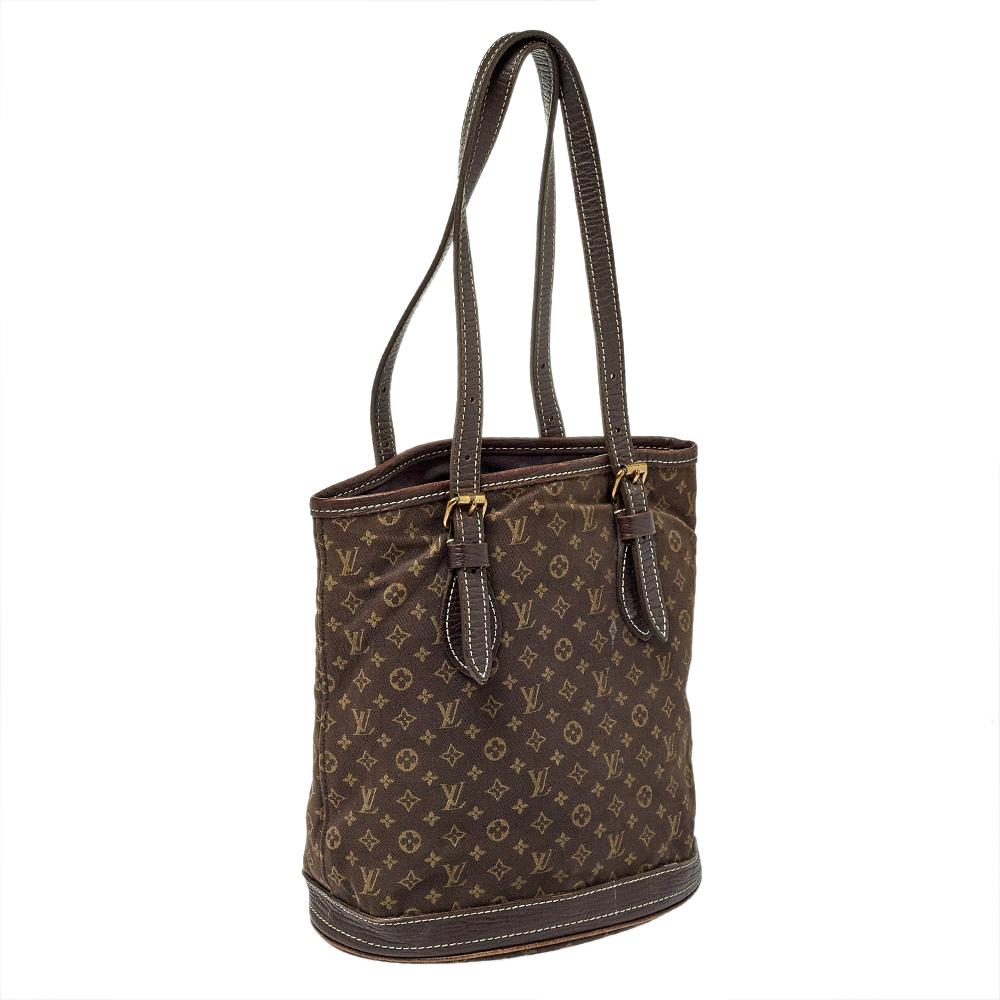 Louis Vuitton Ebene Monogram Mini Lin Canvas Bucket Bag In Fair Condition In Dubai, Al Qouz 2