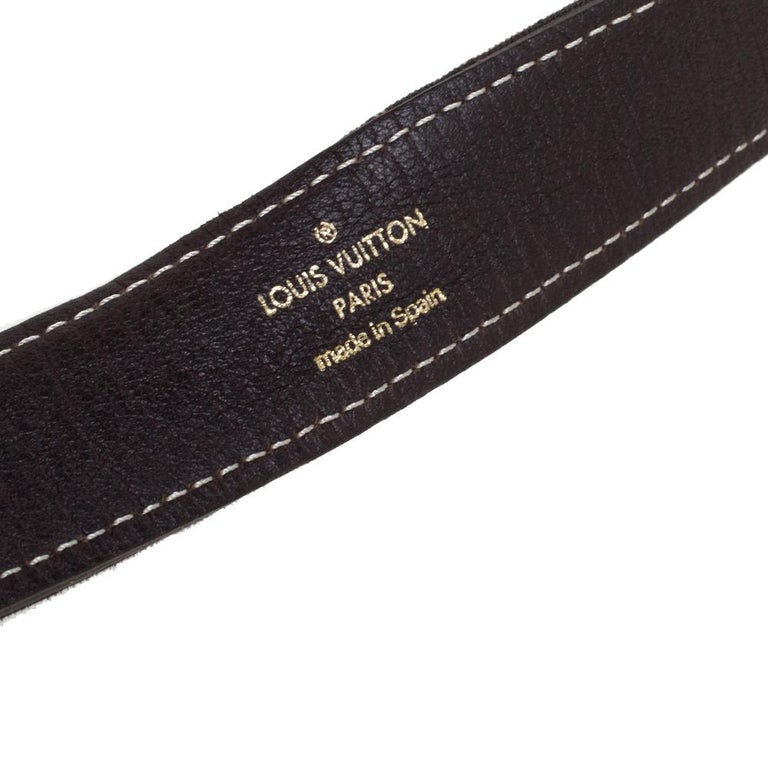 Women's Louis Vuitton Ebene Monogram Mini Lin Canvas Buckle Belt 90CM For Sale