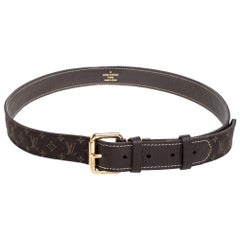 Louis Vuitton Ebene Monogram Mini Lin Canvas Buckle Belt 90CM