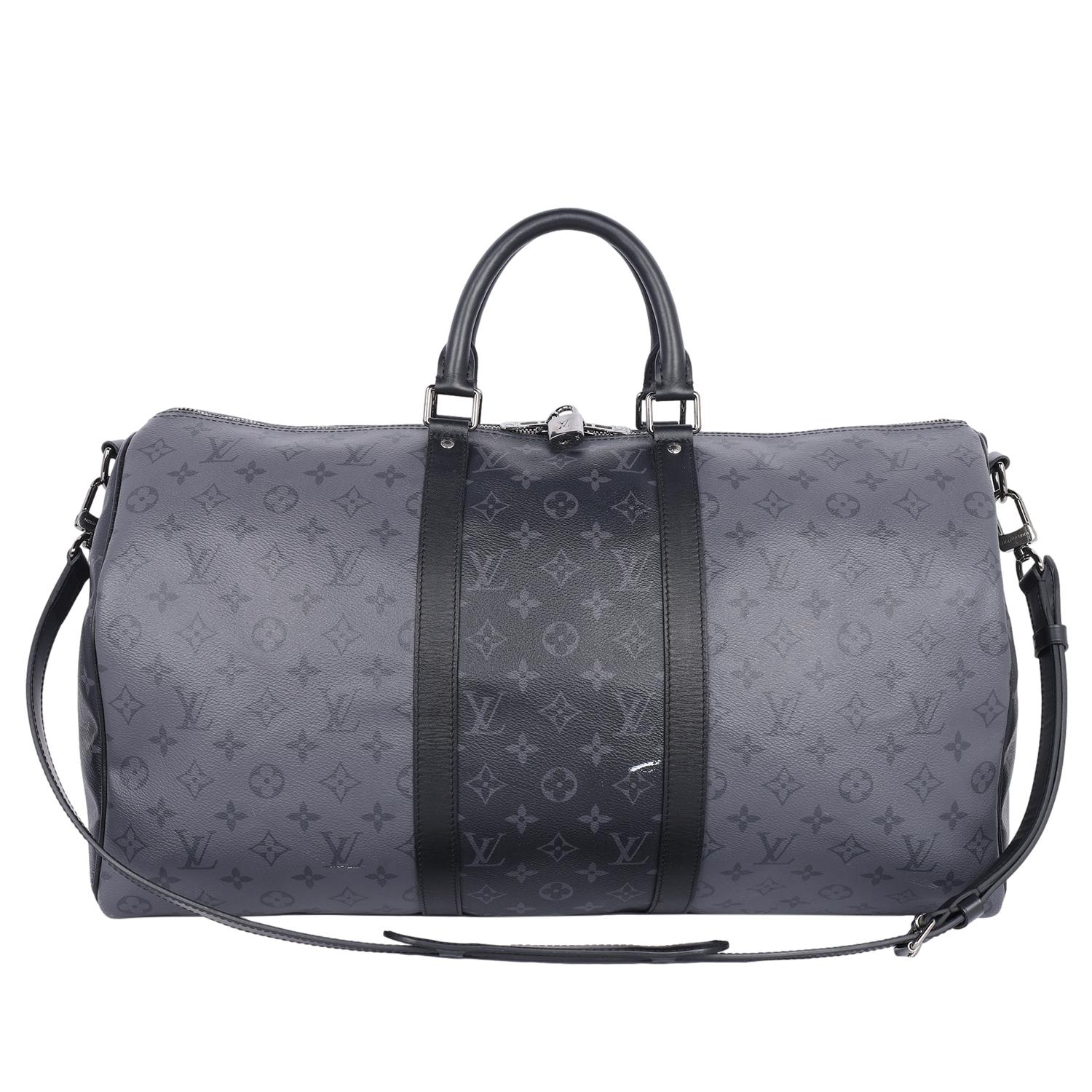 Louis Vuitton Eclipse Reverse Keepall Bandouliere 50 Duffle Bag Black Gray For Sale at 1stDibs