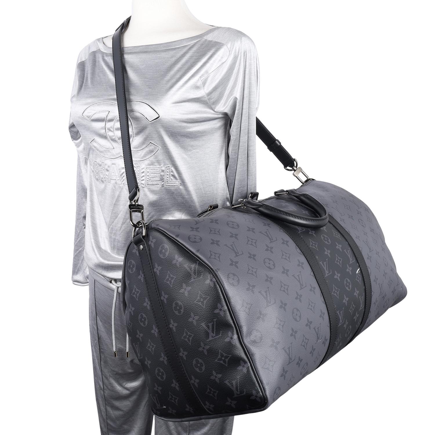 Louis Vuitton Eclipse Reverse Keepall Bandouliere 50 Duffle Bag Black Gray In Good Condition In Salt Lake Cty, UT