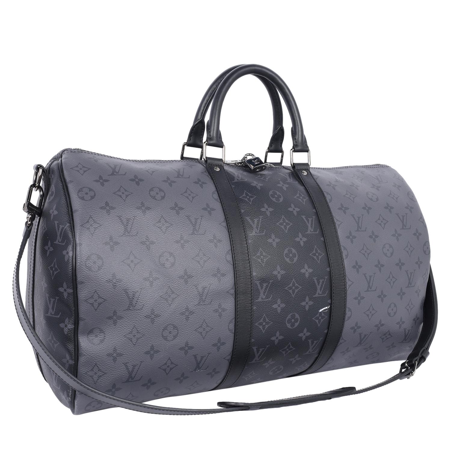 Louis Vuitton Eclipse Reverse Keepall Bandouliere 50 Duffle Bag Black Gray 2