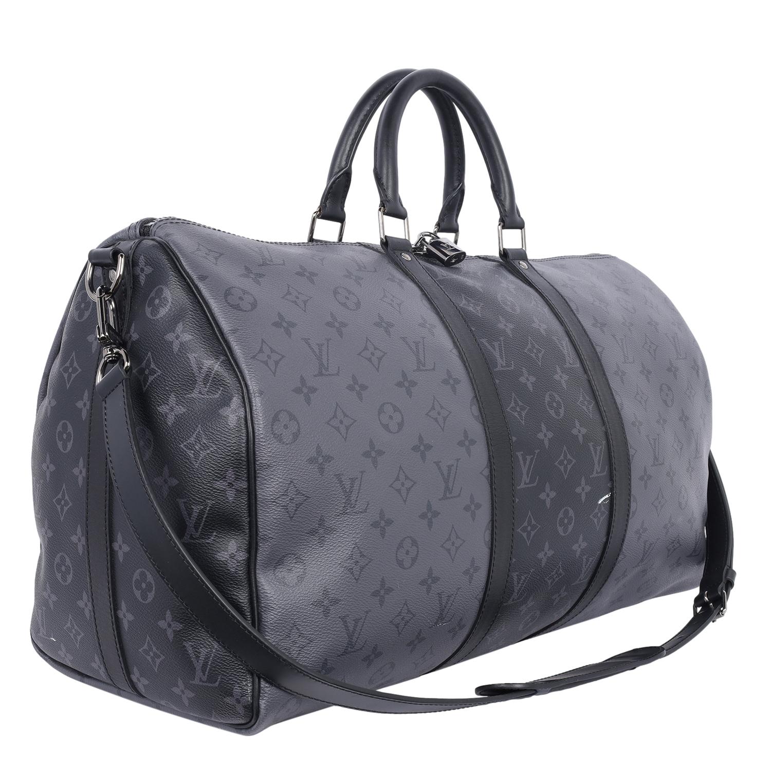Louis Vuitton Eclipse Reverse Keepall Bandouliere 50 Duffle Bag Black Gray 3