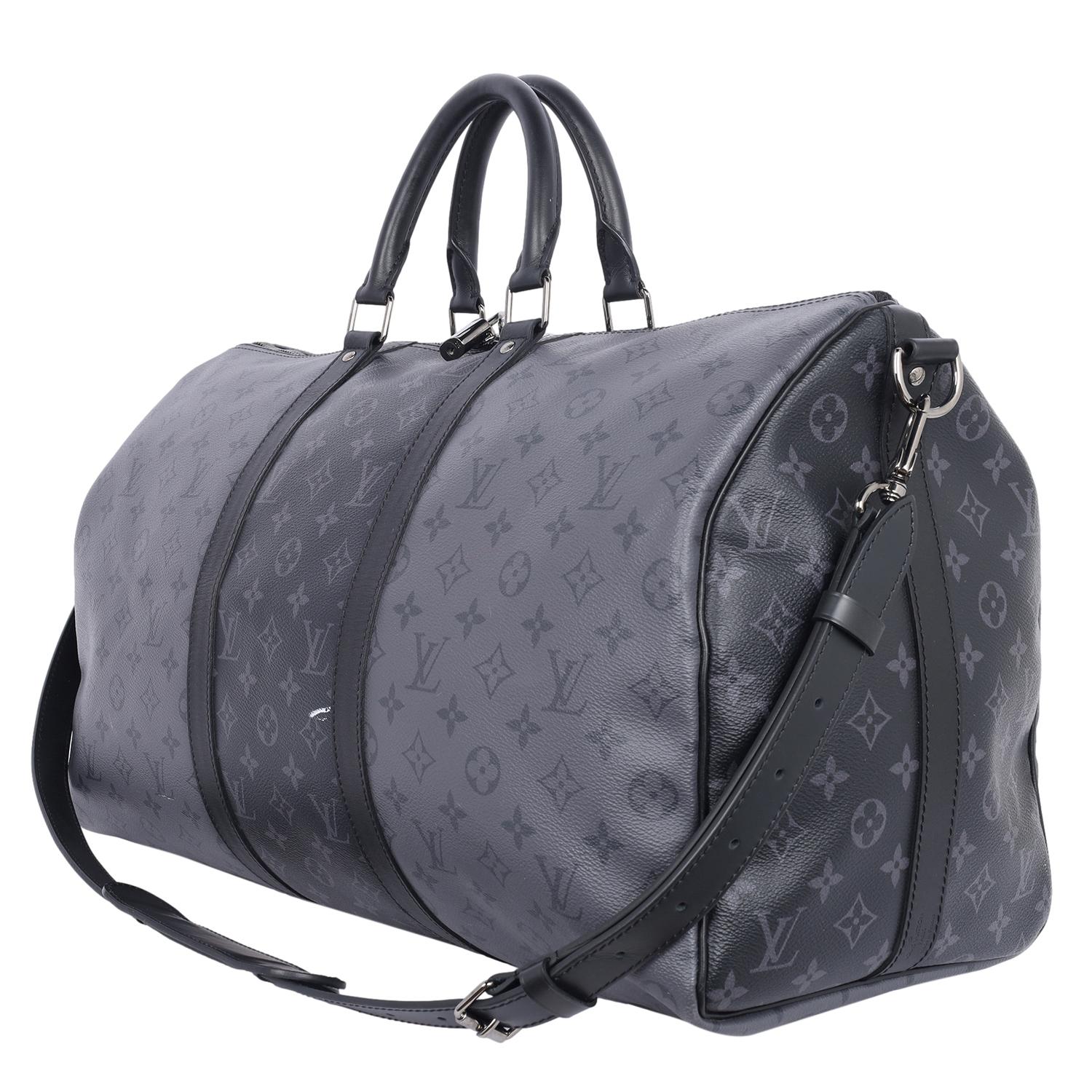 Louis Vuitton Eclipse Reverse Keepall Bandouliere 50 Duffle Bag Black Gray 4