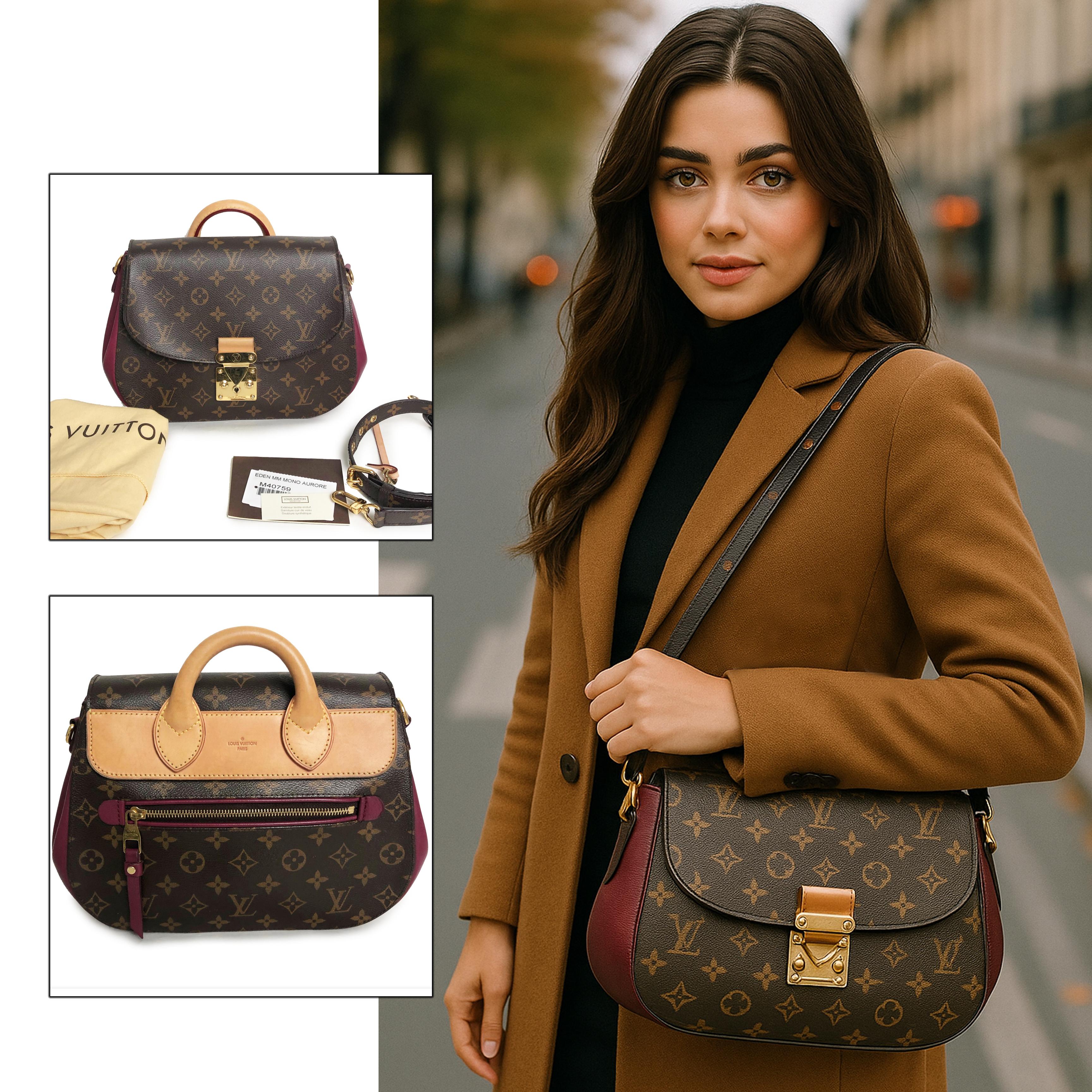 Louis Vuitton Eden MM Monogram Aurore Umhängetasche Top Handle + Strap 2012 EUC (Schwarz) im Angebot