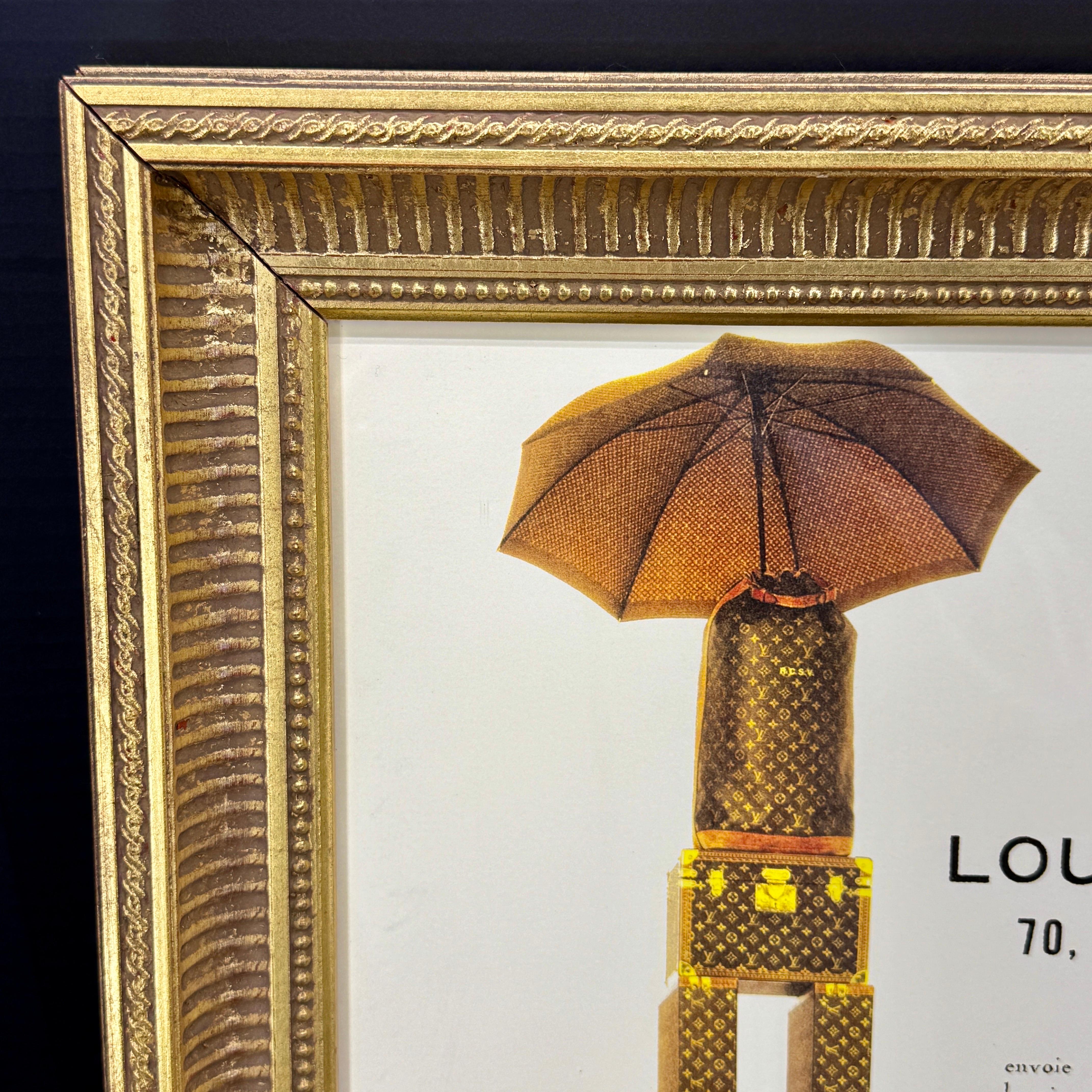 Louis Vuitton Eiffelturm Monogramm-Kunstdruck in Goldrahmen mit Kunstdruck (Holz) im Angebot