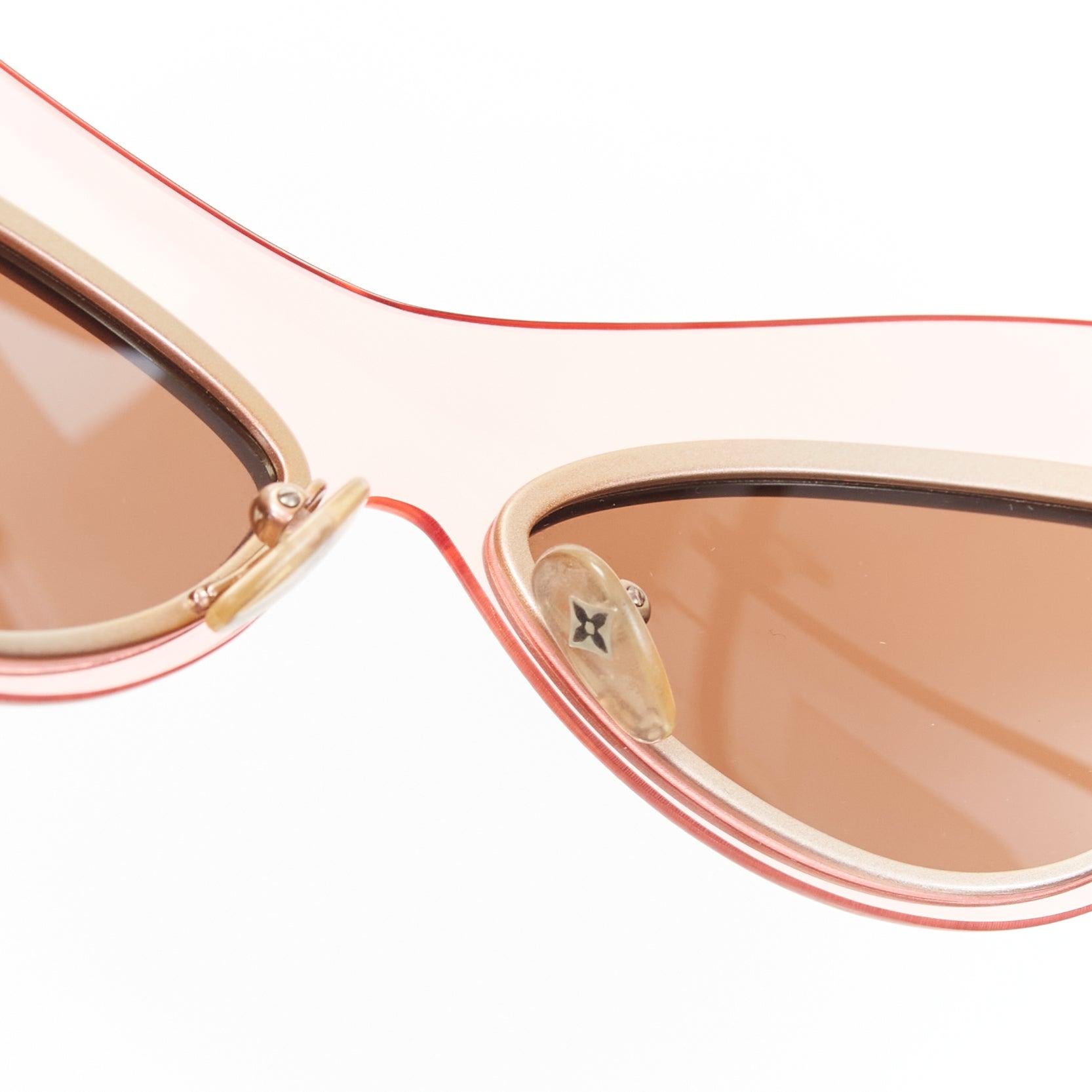 LOUIS VUITTON Ella Z0313U clear pink shield brown futuristic cateye sunglasses For Sale 5