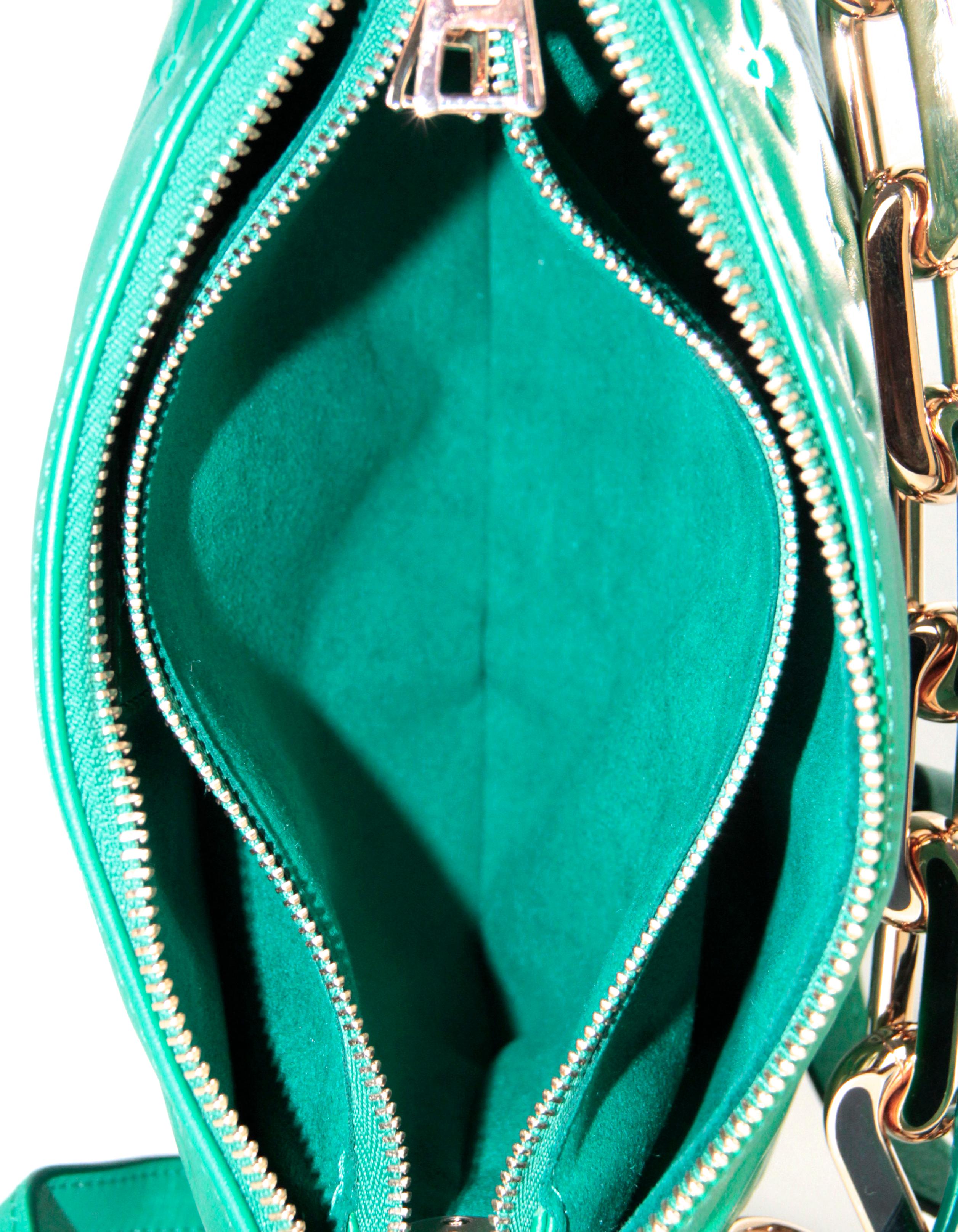 Louis Vuitton Emeraude Green Lambskin Embossed Monogram Coussin BB Crossbody Bag In Excellent Condition In New York, NY