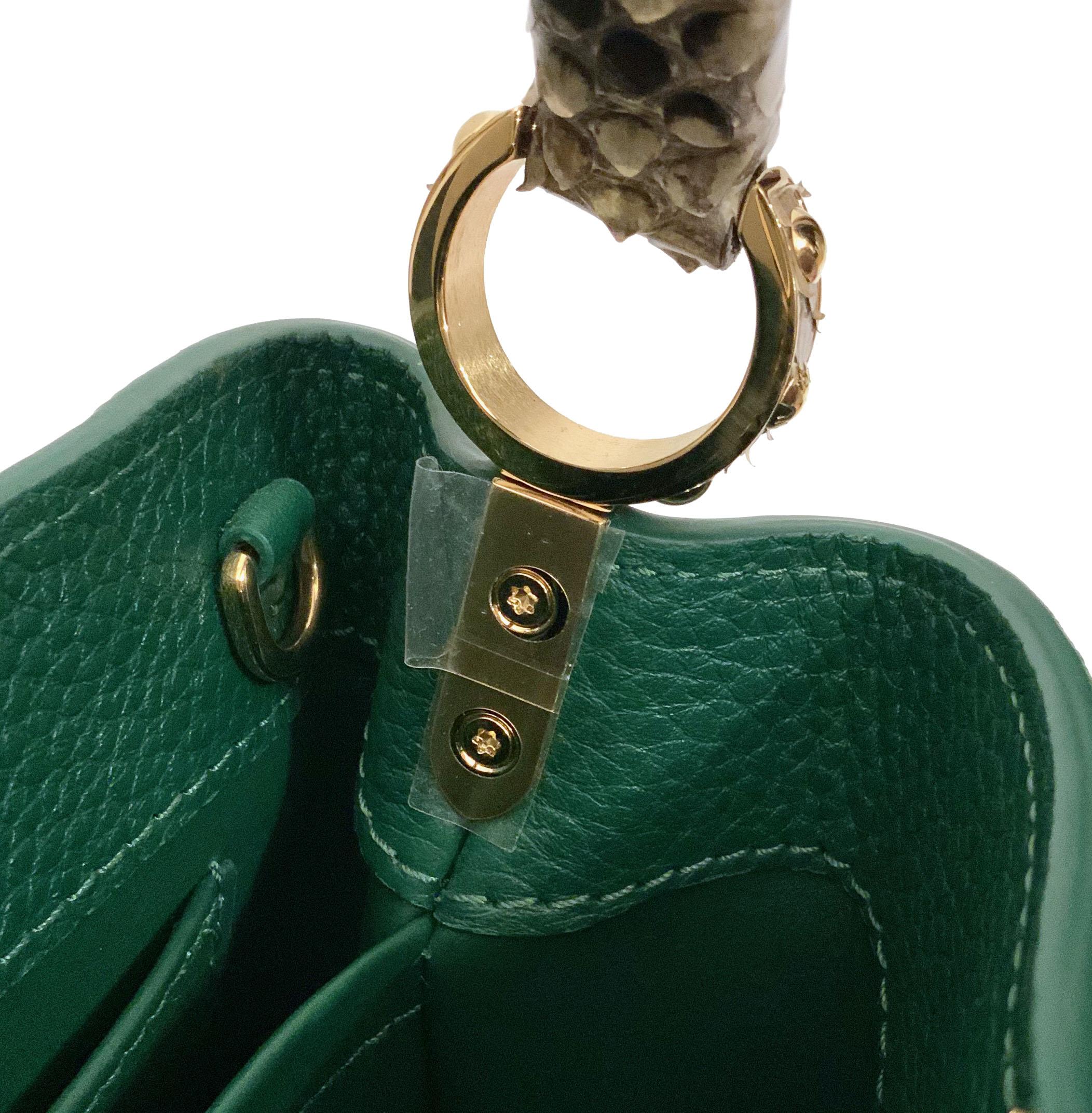 Louis Vuitton Emeraude Green Leather and Python Skin Capucines Mini Bag  3