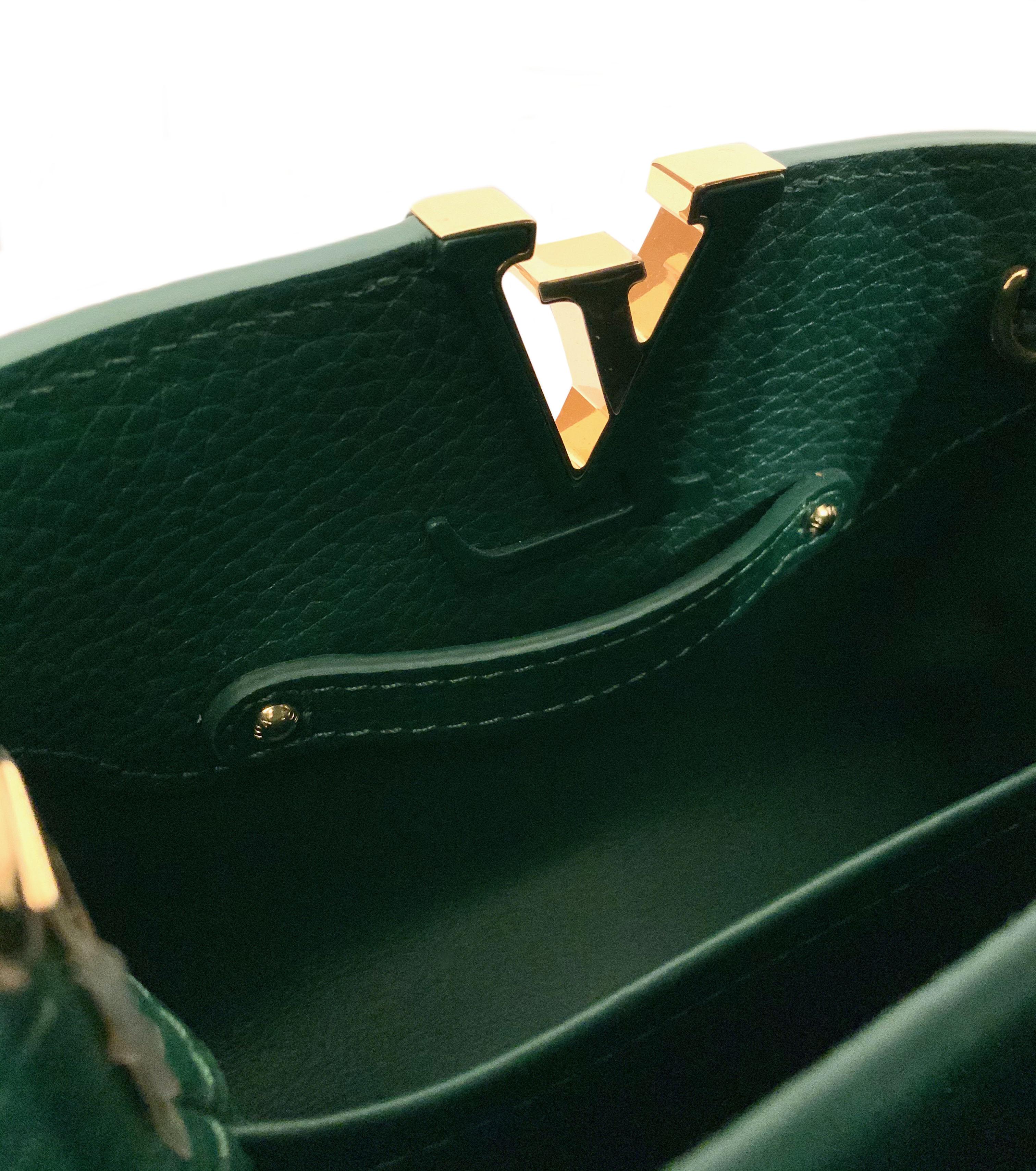 Louis Vuitton Emeraude Green Leather and Python Skin Capucines Mini Bag 4