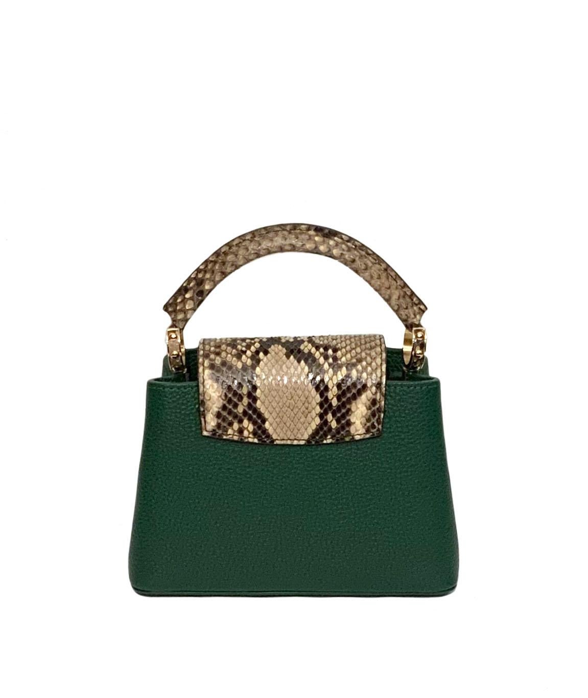 Women's Louis Vuitton Emeraude Green Leather and Python Skin Capucines Mini Bag 