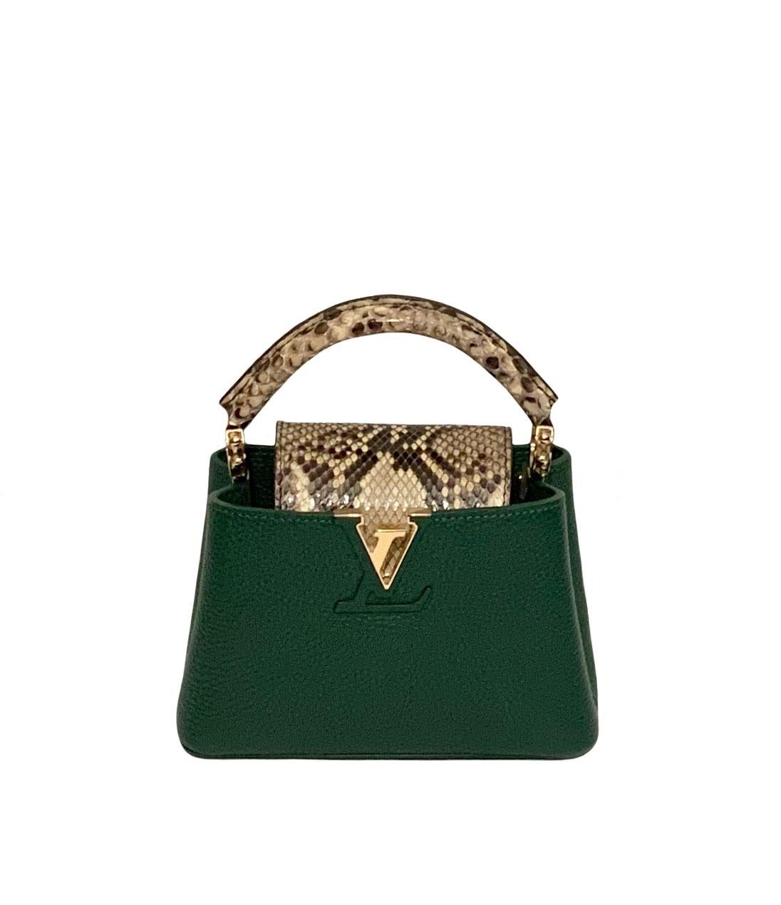 Louis Vuitton Emeraude Green Leather and Python Skin Capucines Mini Bag  1