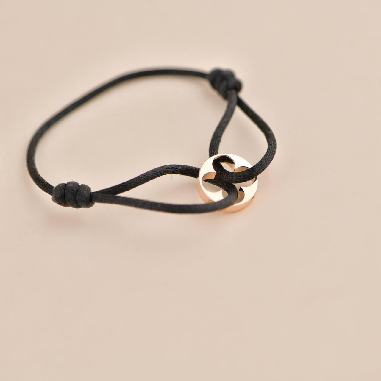 Louis Vuitton Empreinte 18K Rose Gold Black Cord Bracelet In Excellent Condition In Banbury, GB