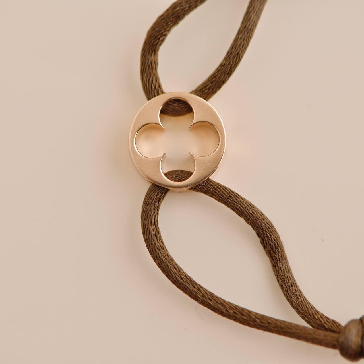Louis Vuitton Empreinte 18K Rose Gold Brown Cord Bracelet In Excellent Condition For Sale In Banbury, GB
