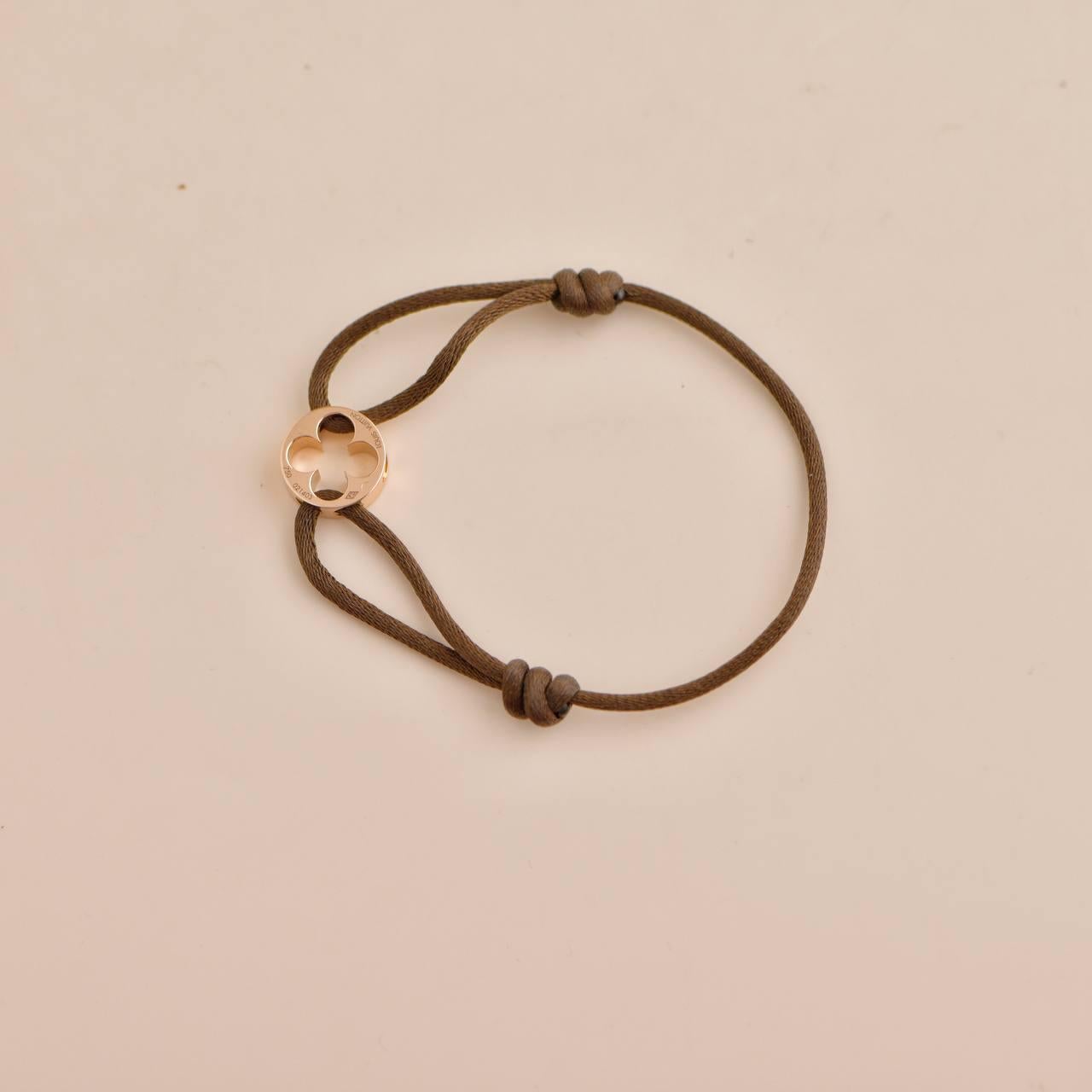 Women's or Men's Louis Vuitton Empreinte 18K Rose Gold Brown Cord Bracelet For Sale
