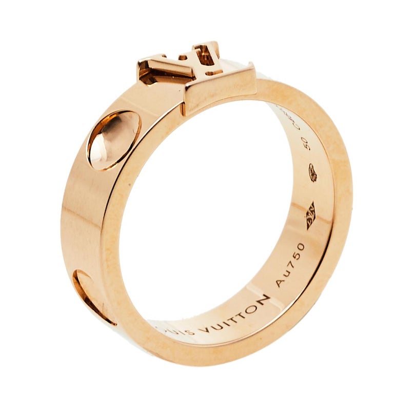 Louis Vuitton 18k Rose Gold Empreinte LV Ring 5mm Wide /Size 6.25