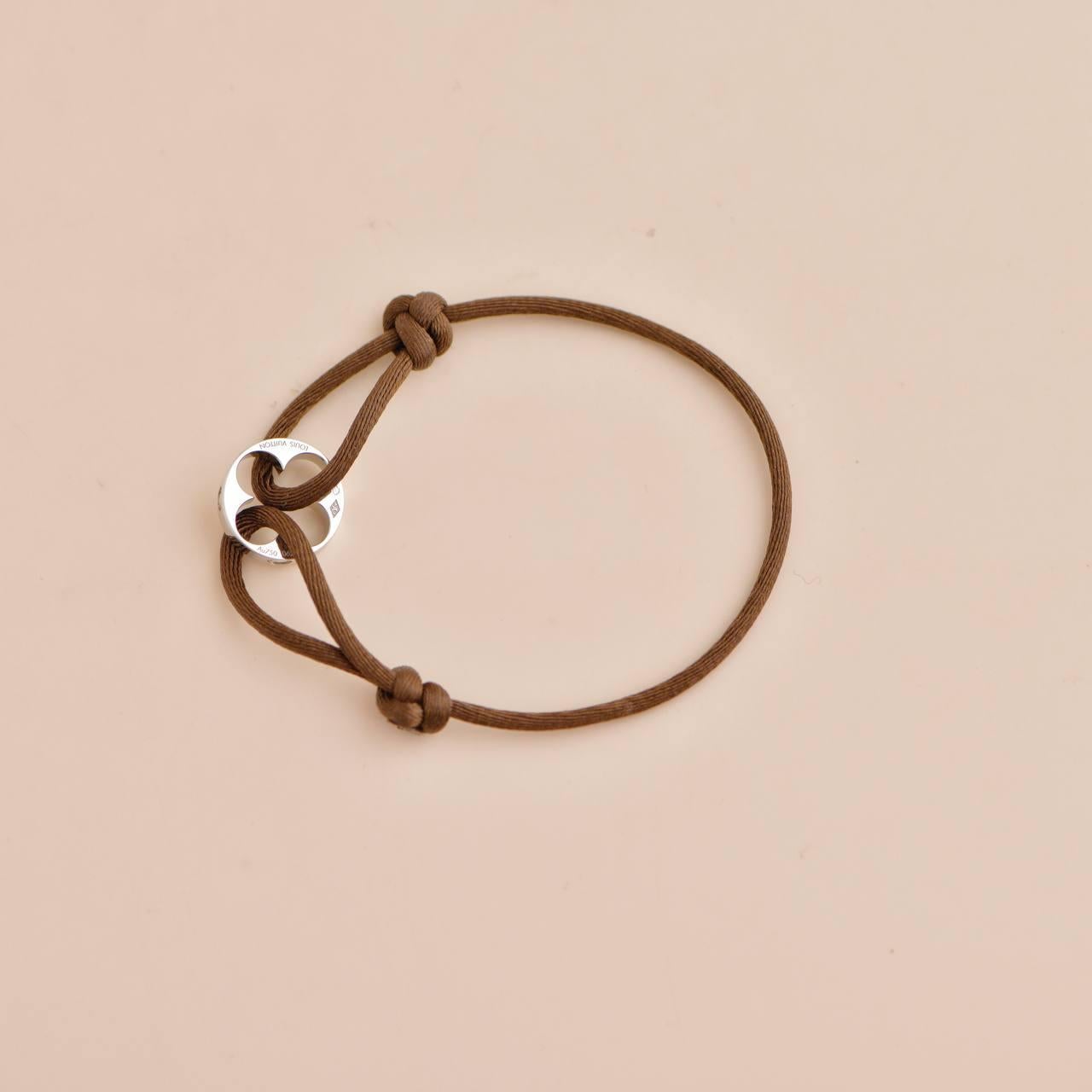 Louis Vuitton Empreinte 18K White Gold Brown Cord Bracelet In Excellent Condition In Banbury, GB