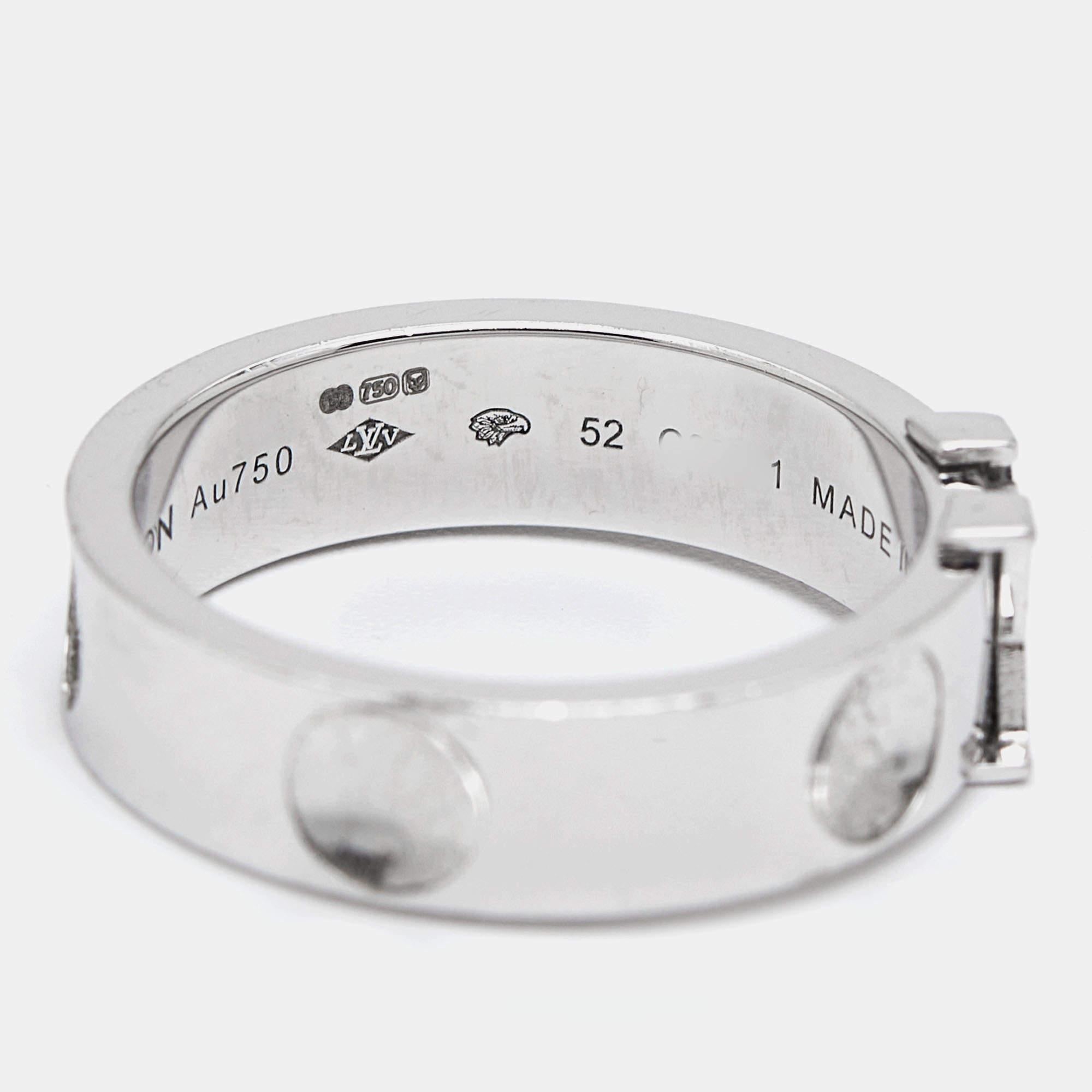 Louis Vuitton Empreinte 18k White Gold Ring Size 52 In Good Condition For Sale In Dubai, Al Qouz 2