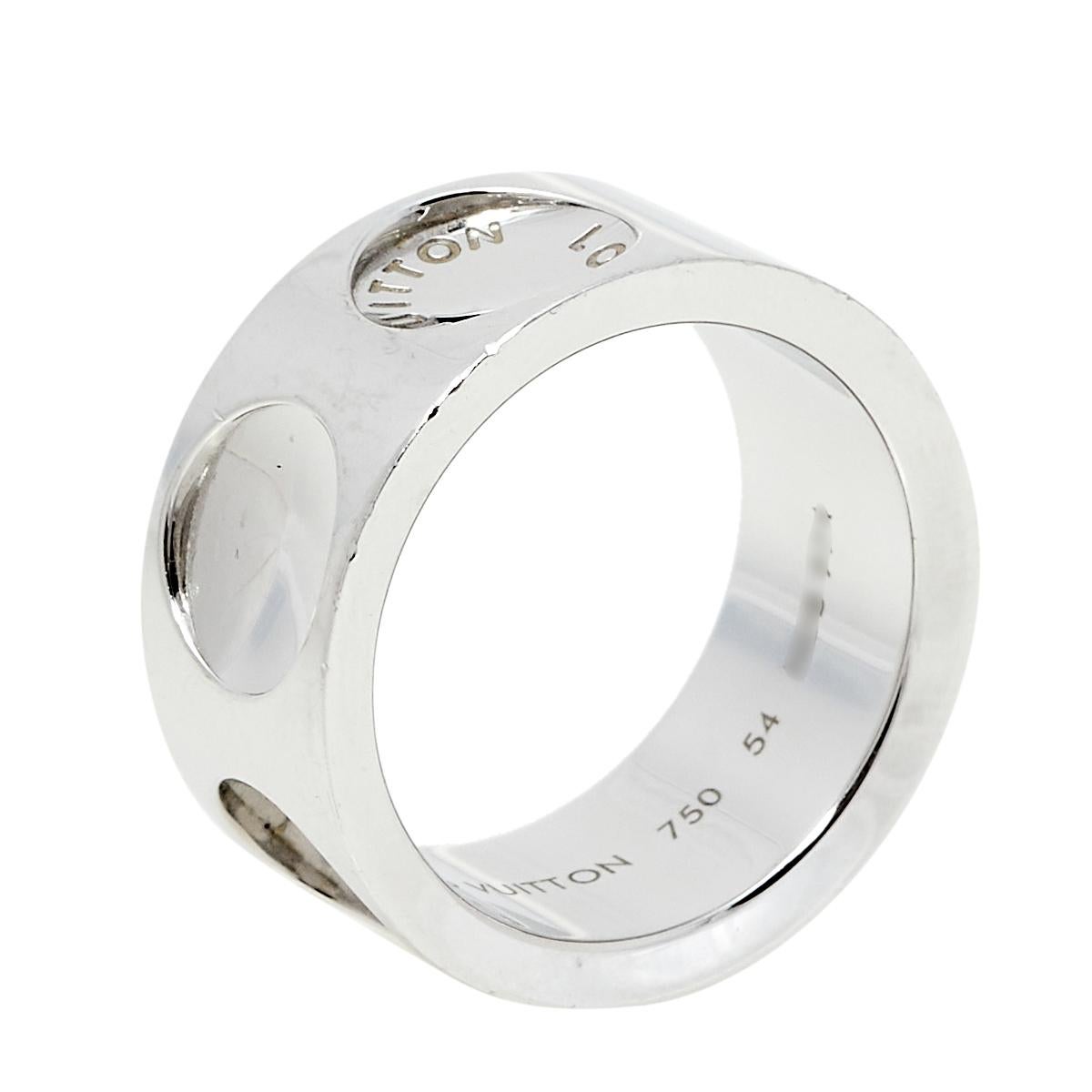 Louis Vuitton Empreinte 18K White Gold Wide Band Ring Size 54