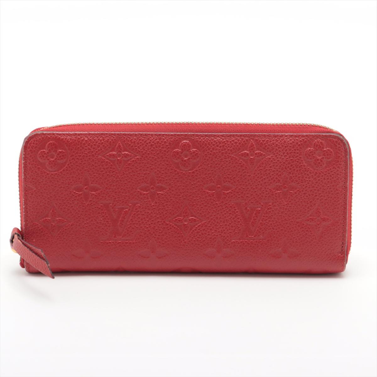 The Louis Vuitton Empreinte Clemence Wallet in Scarlet is a sleek and sophisticated accessory crafted from luxurious Monogram Empreinte leather. The rich scarlet red hue adds a bold touch, while the embossed monogram pattern showcases timeless