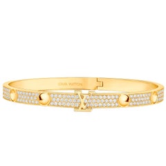 Louis Vuitton Empreinte Pave Diamonds Bangle 18K Yellow Gold Bracelet Size 17