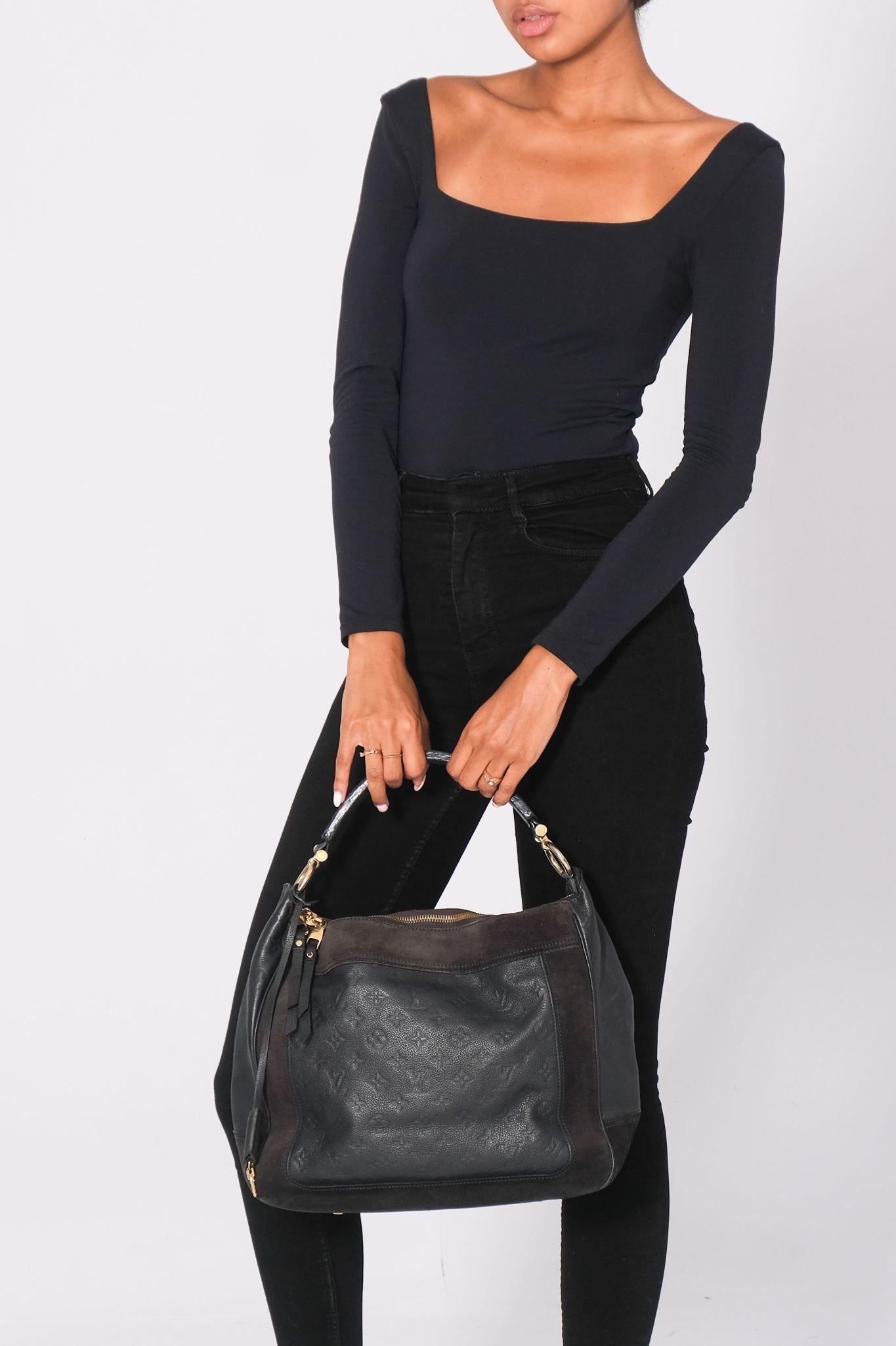Color: Black
Material: suede with empreinte leather
Date code: SR0123
Year: 2013 vintage
Comes with: Dust bag 
Condition: Very good. Light patina to suede is shown in areas with lighter color. Faint scratches throughout. Pen marks and stains to
