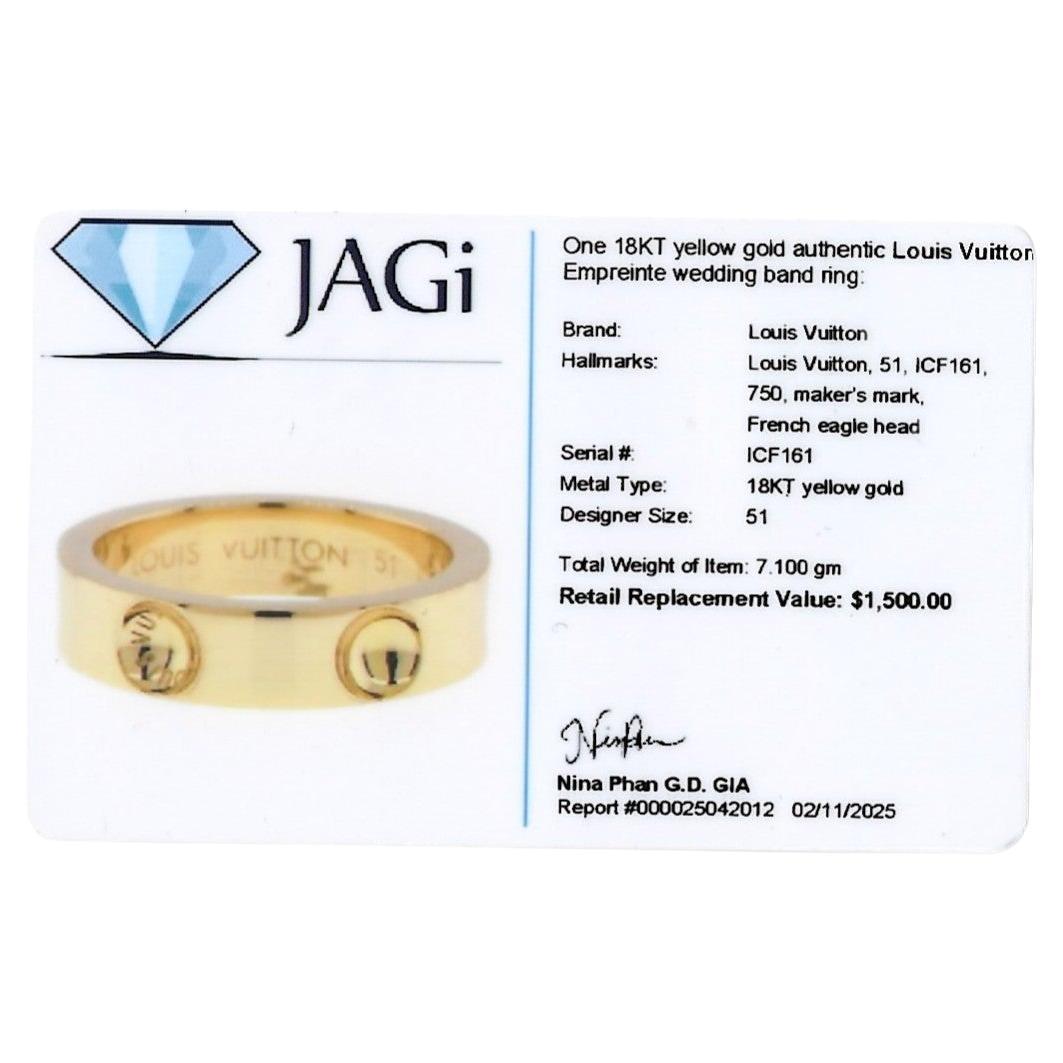 Anillo Louis Vuitton Empreinte Unisex Pulido Oro Amarillo 18 Kilates, Talla 51 en venta 8