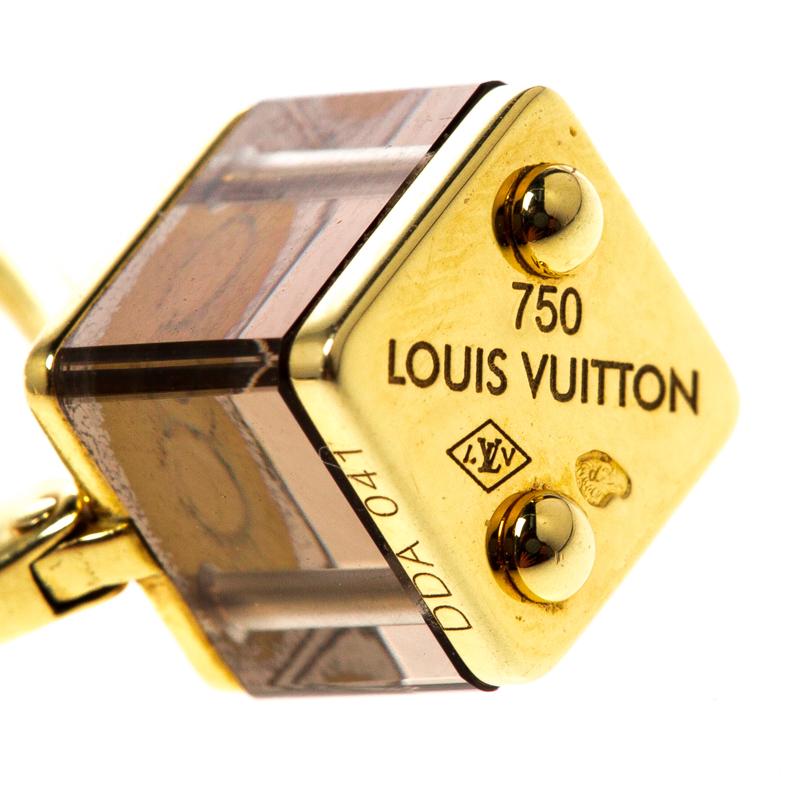 Louis Vuitton Emprise Cube Smoky Quartz 18k Yellow Gold Drop Earring In Good Condition In Dubai, Al Qouz 2