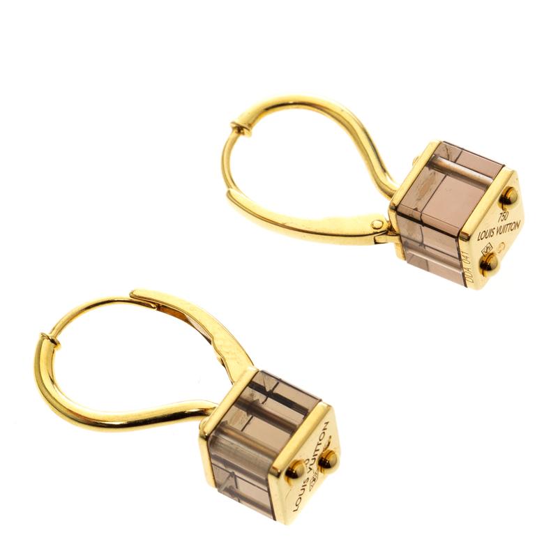 Louis Vuitton Emprise Cube Smoky Quartz 18k Yellow Gold Drop Earring 1