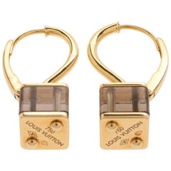 Louis Vuitton Emprise Cube Smoky Quartz 18k Yellow Gold Drop Earrings