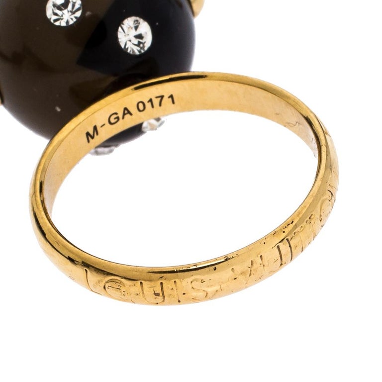 Louis Vuitton Enamel Crystal and Wooden Ball Gold Tone Set of Two Rings