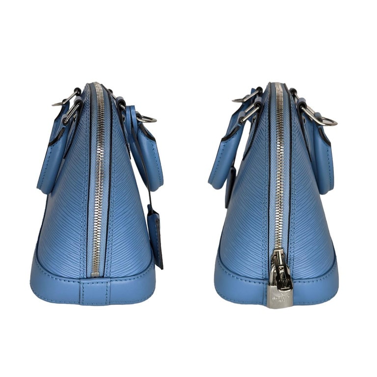Louis Vuitton EPI Alma BB Satchel w/ Jacquard Strap In Excellent Condition For Sale In Scottsdale, AZ