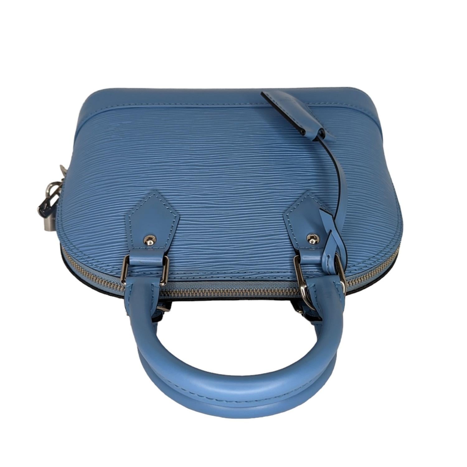 Blue Louis Vuitton EPI Alma BB Satchel w/ Jacquard Strap