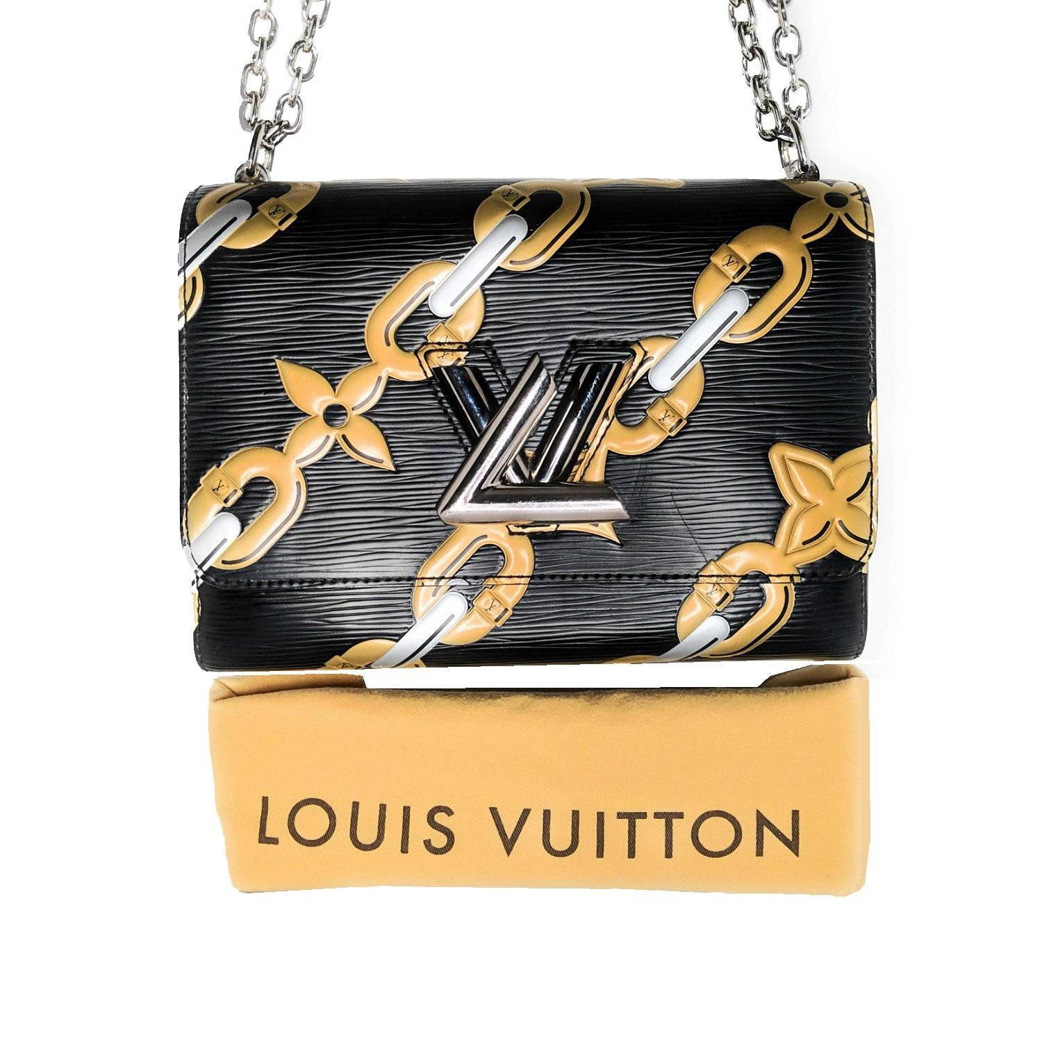The Louis Vuitton Epi Chain Flower Twist MM is the creation of creative director Nicolas Ghesquiere and is part of the Spring 2016 Chain Flower print. This Twist MM takes the floral motifs from LV's signature monograms and transforms them into links