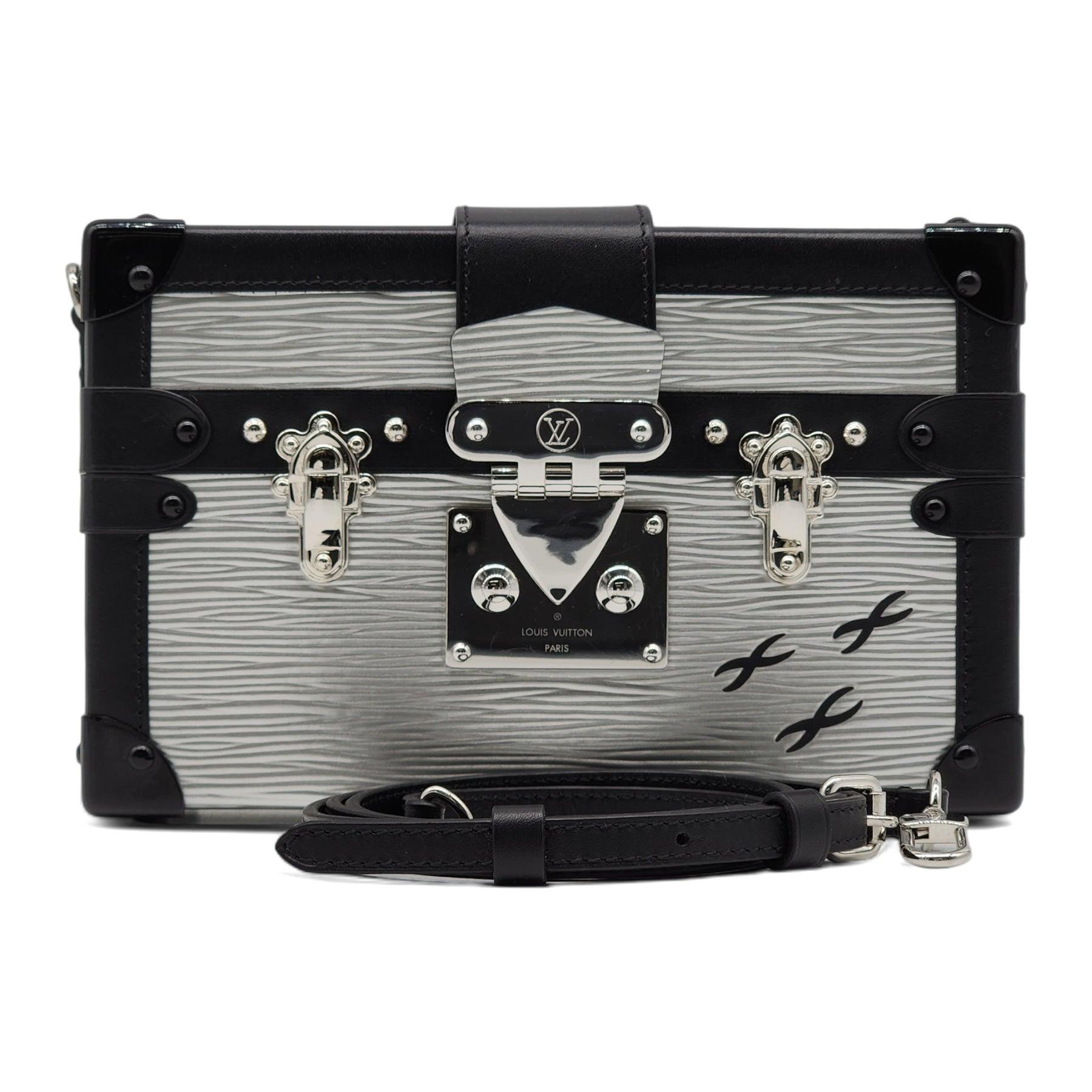 Louis Vuitton Epi Petite Malle Trunk Clutch Shoulder Bag M55309 in Silver For Sale 6