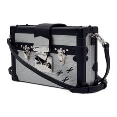 Louis Vuitton Epi Petite Malle Trunk Clutch Umhängetasche M55309 in Silber