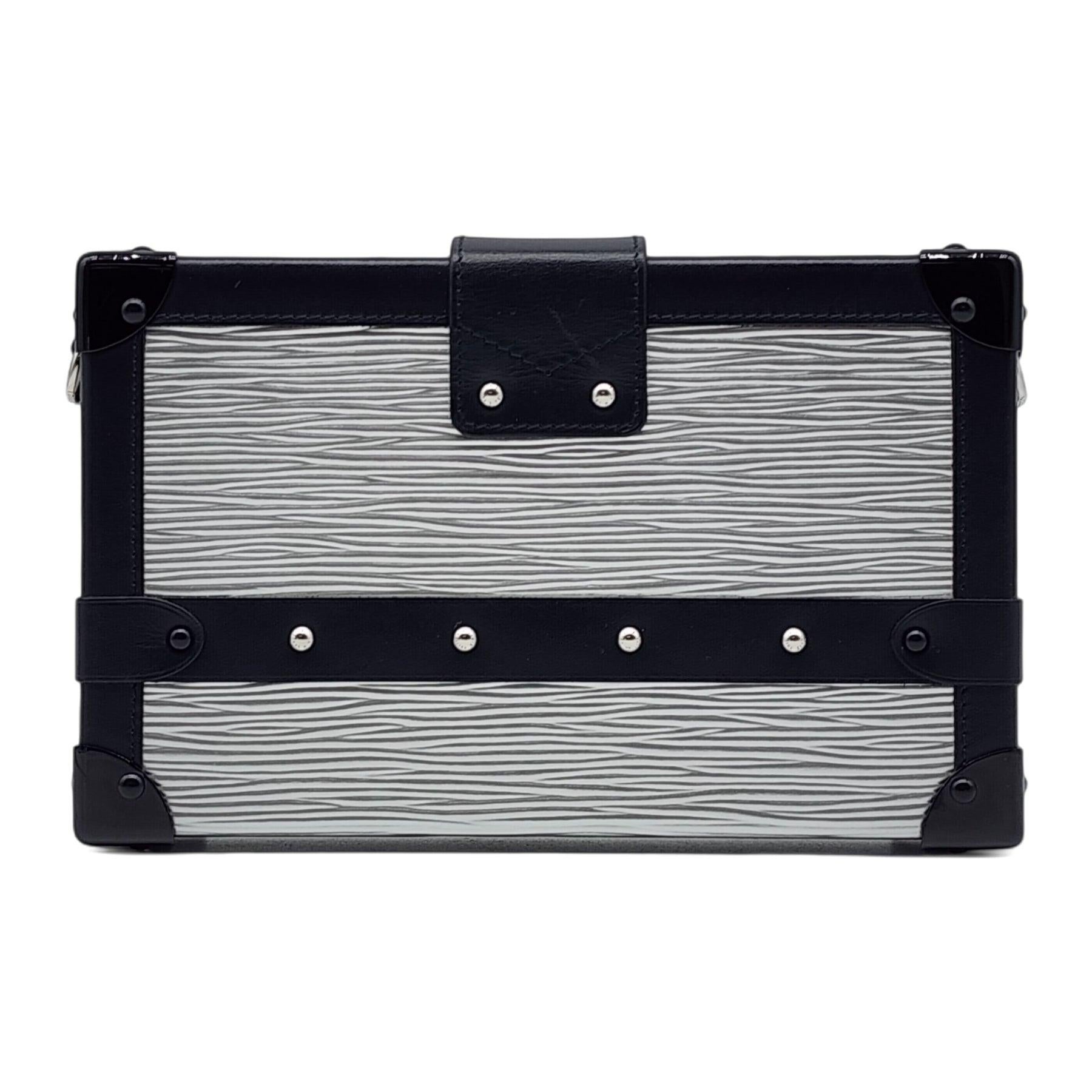 Black Louis Vuitton Epi Petite Malle Trunk Clutch Shoulder Bag M55309 in Silver For Sale