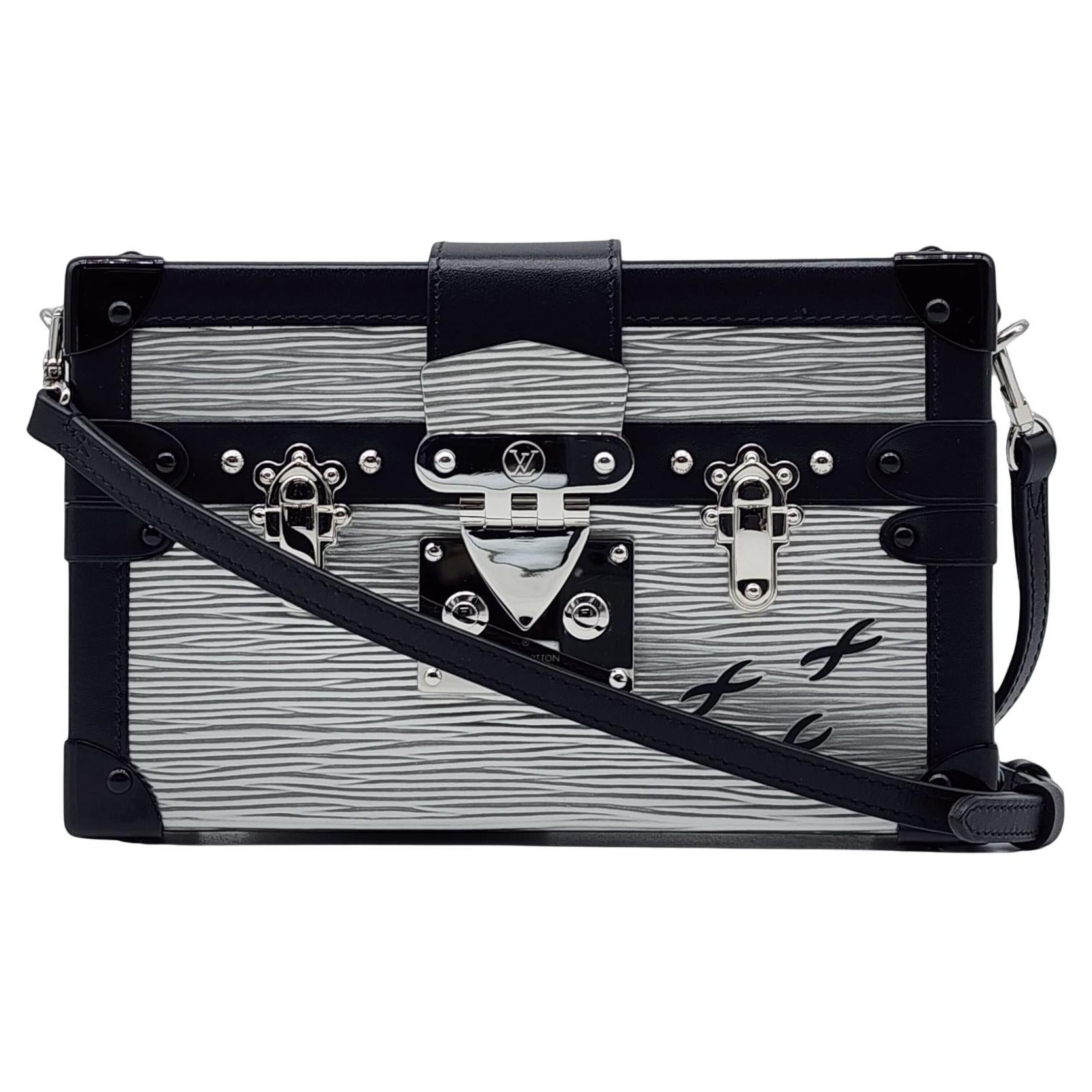 Louis Vuitton Epi Petite Malle Trunk Clutch Shoulder Bag M55309 in Silver For Sale