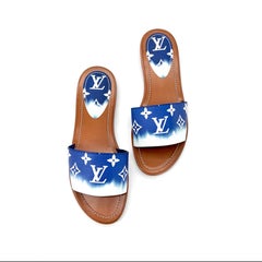 Louis Vuitton Escale Lock It Blue Monogram Slides Mule Flats 37.5