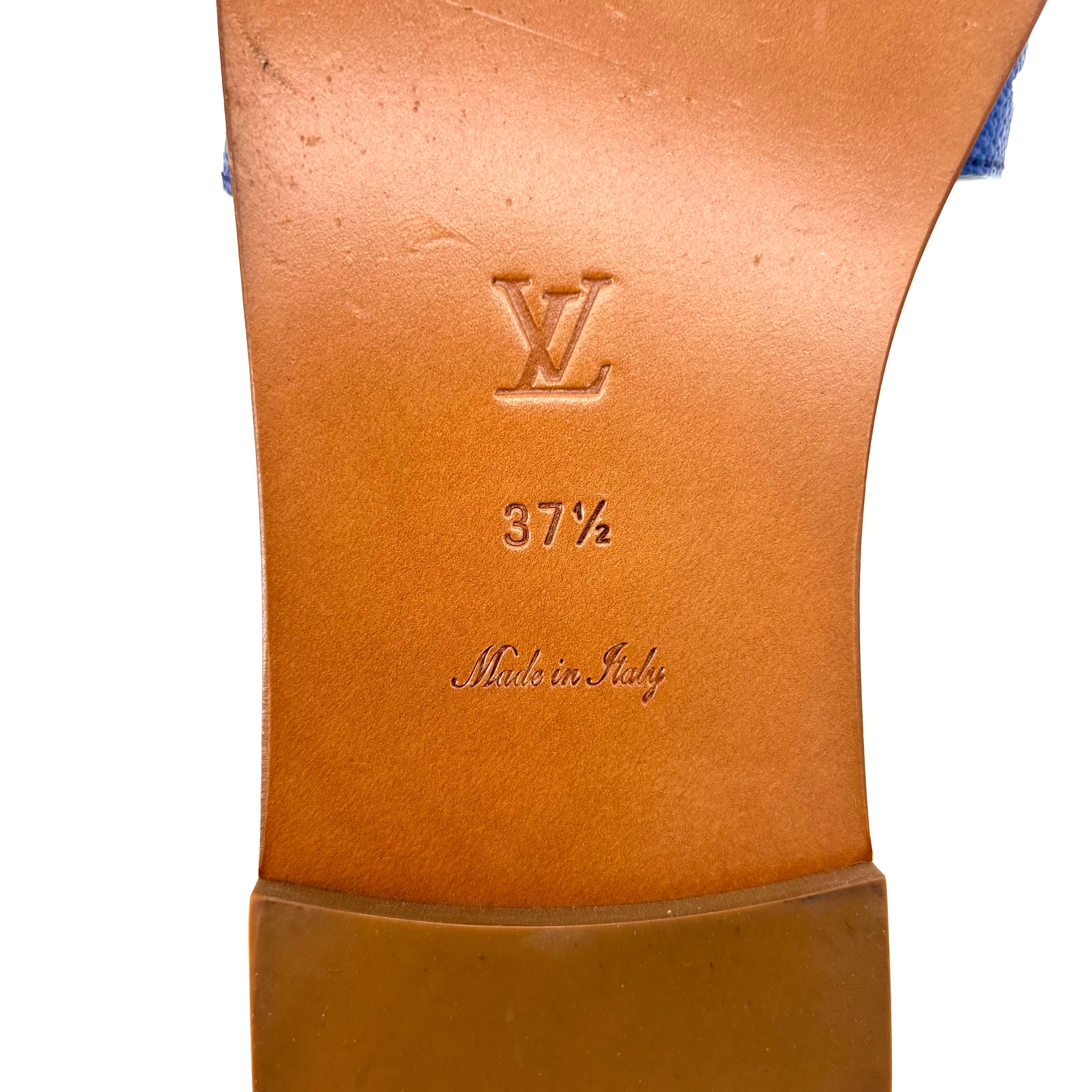 Louis Vuitton Escale Lock It Blu Monogram Slides Mule Flats 37,5 in vendita 1