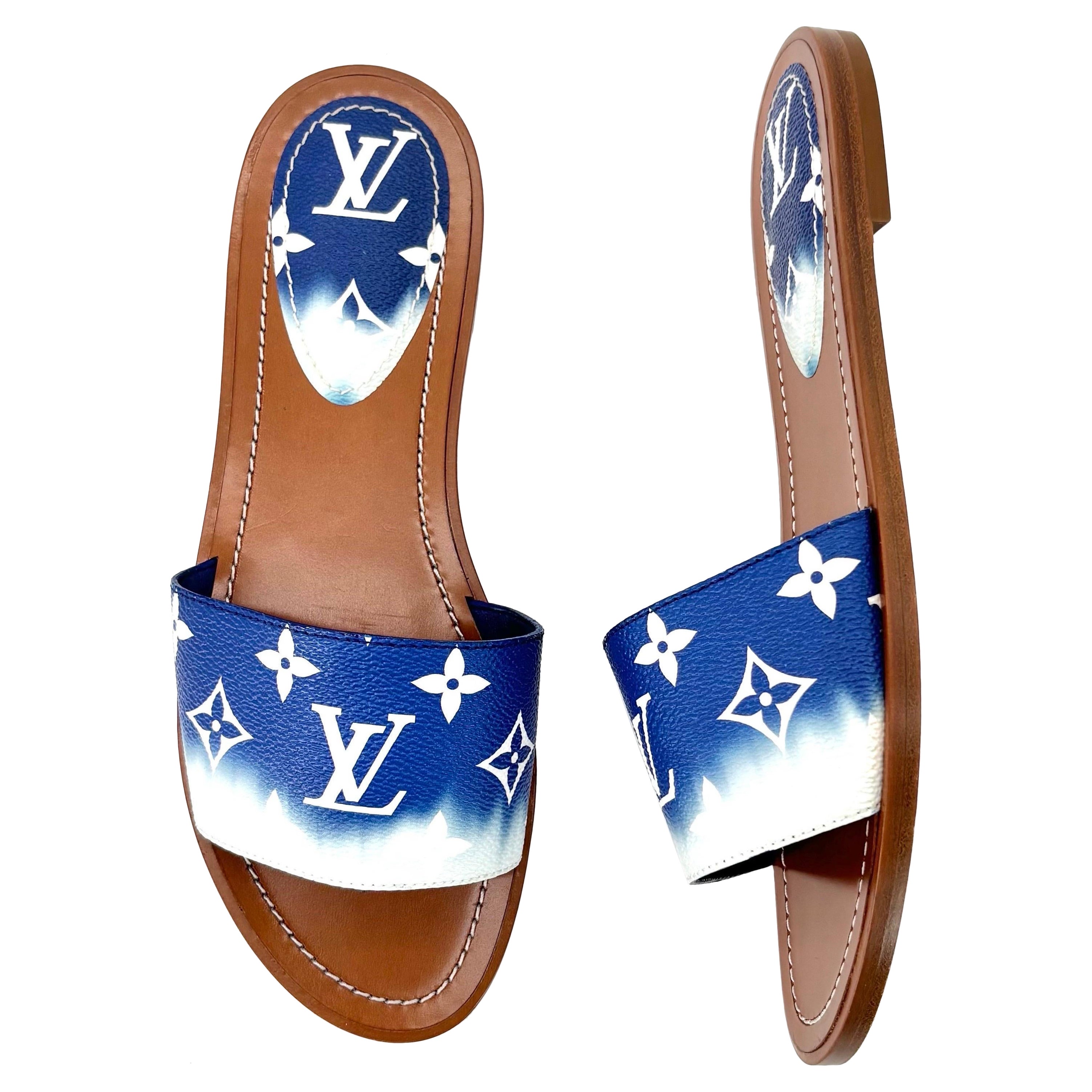 Louis Vuitton Escale Lock It Blu Monogram Slides Mule Flats 37,5