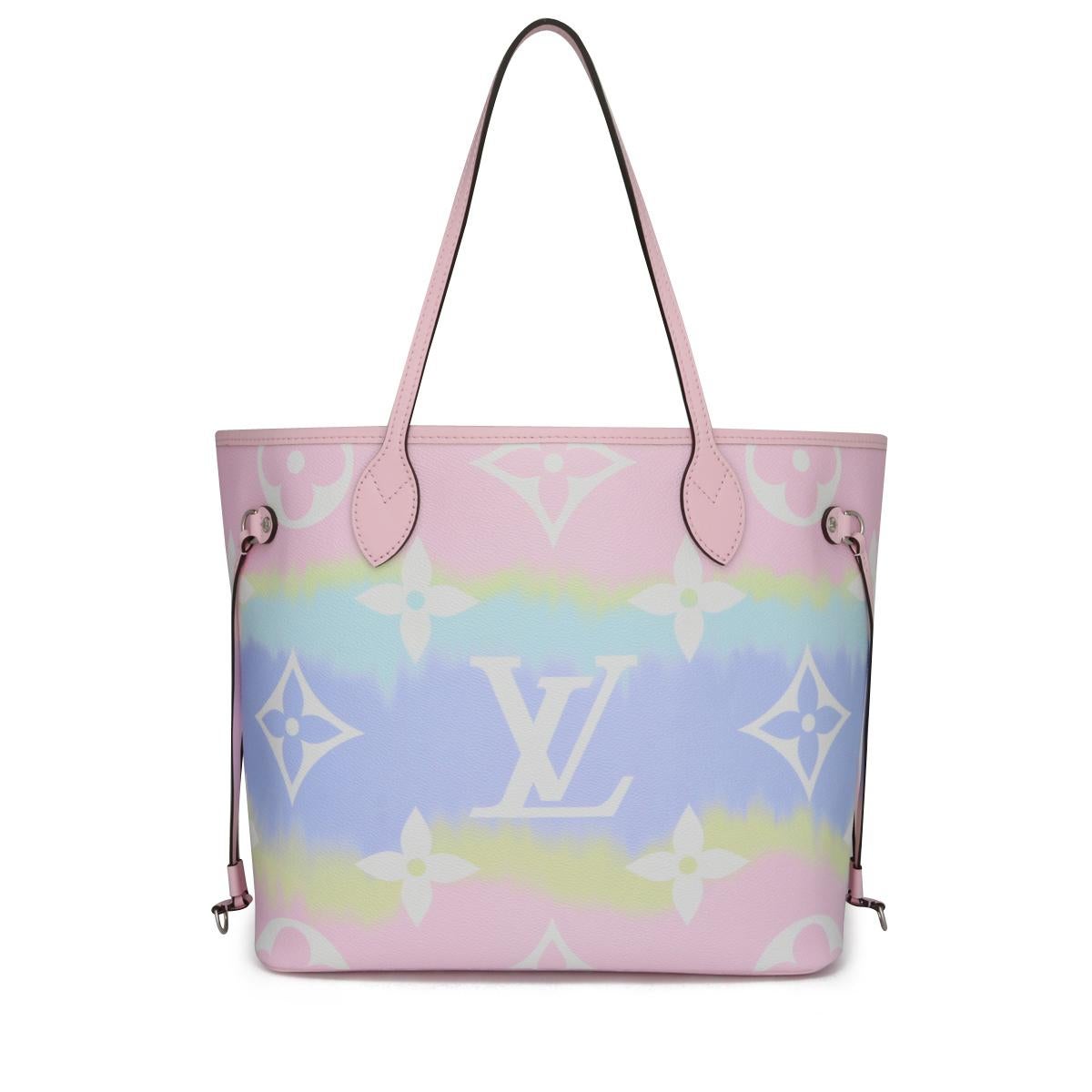 Louis Vuitton Escale Neverfull MM Bag in Pastel Rainbow with Periwinkle Interior with Silver-Tone Hardware 2020 Limited Edition.

This bag is in pristine condition.

Finding this particular style bag in excellent condition becomes extremely