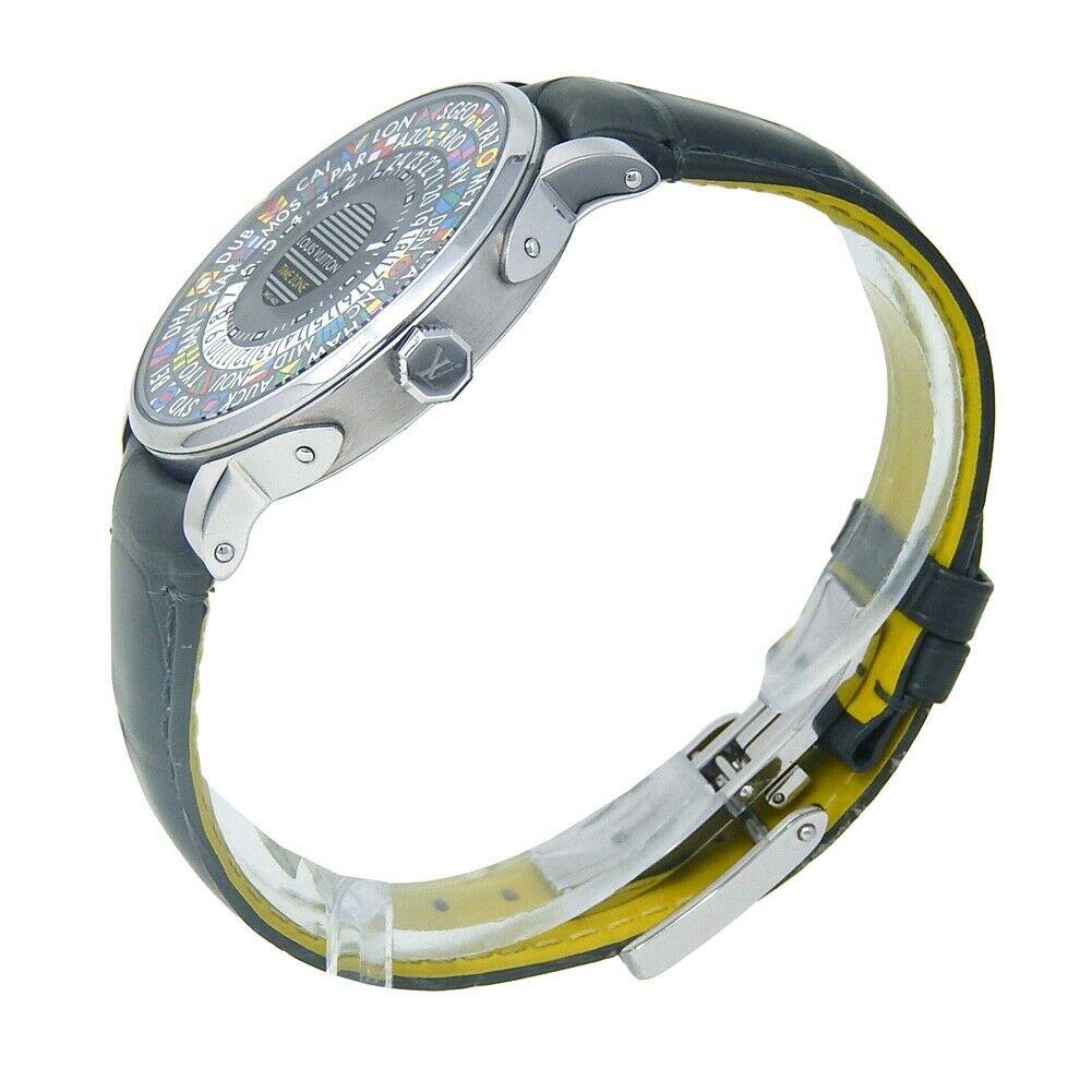 Louis Vuitton Montre Escale Time Zone automatique en acier inoxydable pour hommes Q5D20 en vente 1