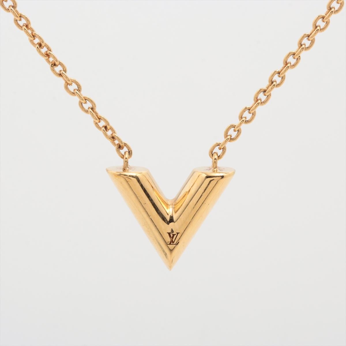 The Louis Vuitton Essential V Necklace is a stunning piece of jewelry that showcases the iconic V motif, representing the brand's heritage and style. Crafted with precision and attention to detail, the necklace features a delicate chain and a