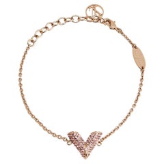Louis Vuitton Essential V Pink Crystal Rose Gold Tone Chain Link Bracelet