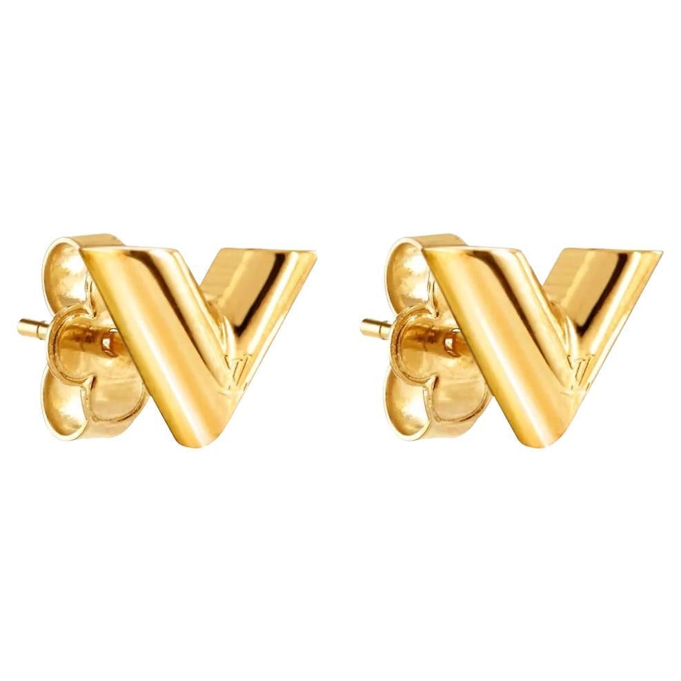 Louis Vuitton Gold Tone Essential V Stud Earrings  electricmallcomng
