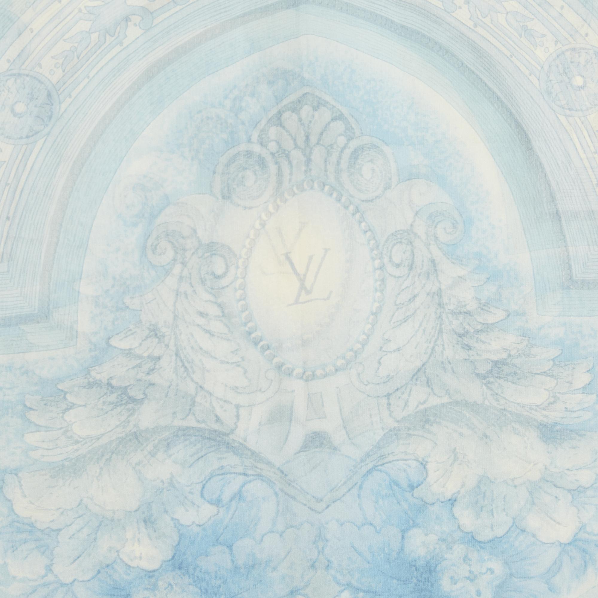 Louis Vuitton Etole Les Decors Parisiens au XIXe LV Bufanda de muselina de seda azul en Bueno estado para la venta en PARIS, FR