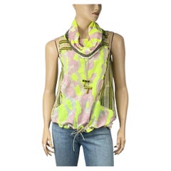 Antique Louis Vuitton EU 36 Beige and Neon Yellow Patterned Ruffled Sleeveless Top